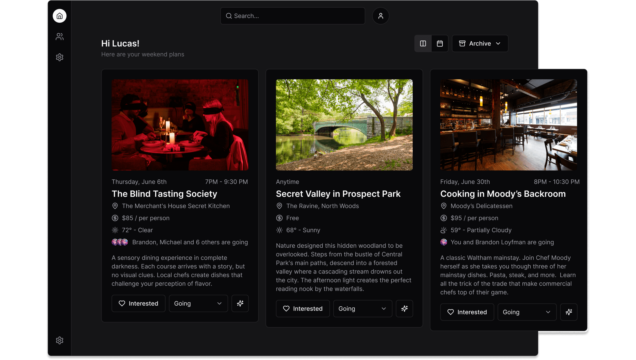 Weekend Plans app in action